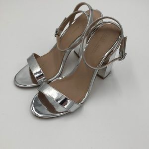 ASOS silver high block heels sandals with ankle straps- size 6-cute for Prom!!